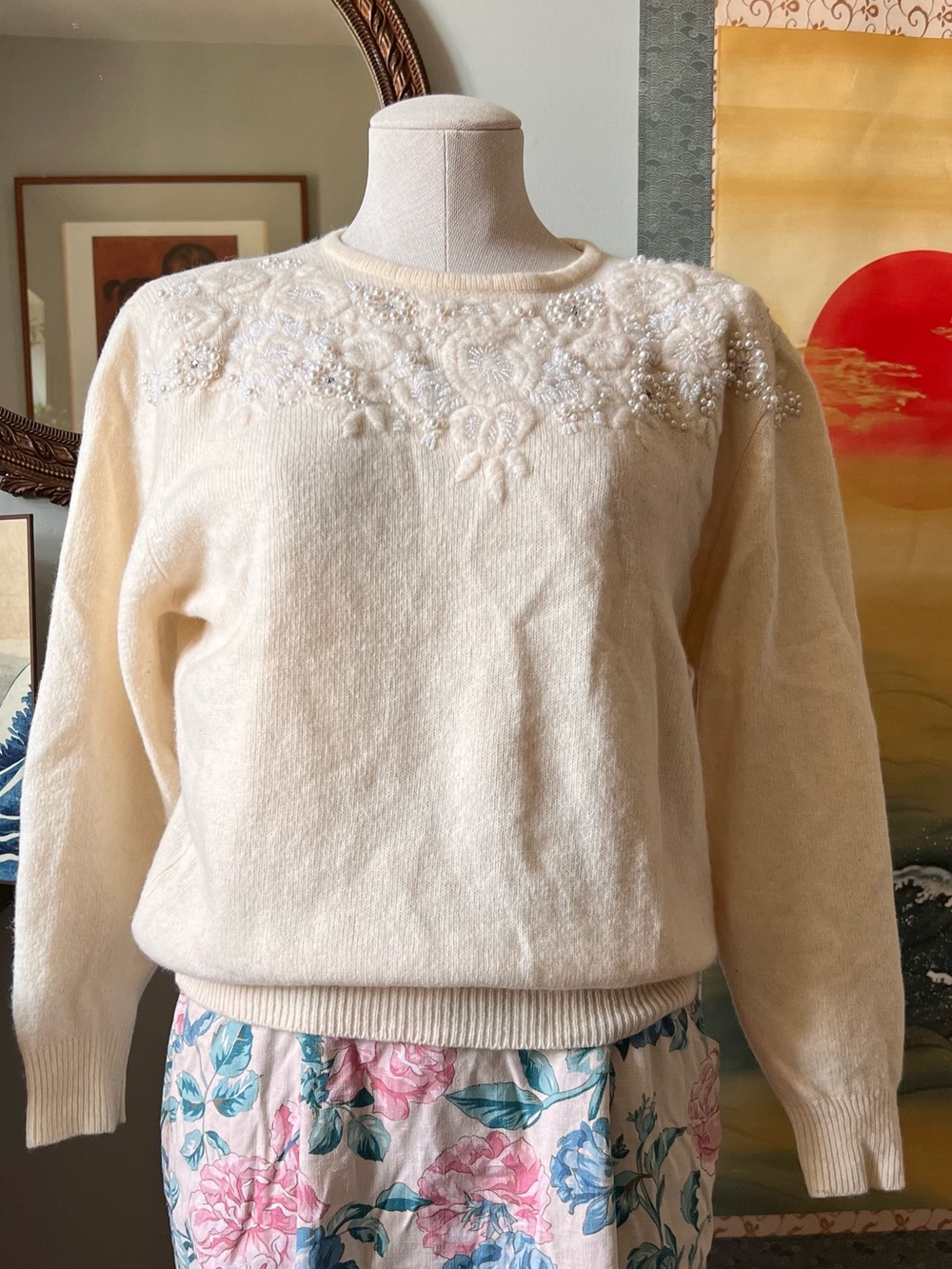 Climax cream Beaded Yoke Women's Sweater